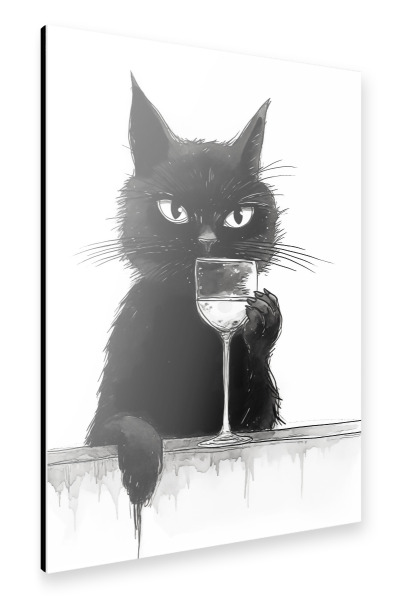 Alu-Dibond "Katze sippt am Weinglas" 30x20 cm artboxONE