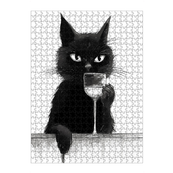 Puzzle Ravensburger "Katze sippt am Weinglas" artboxONE - Tiere,Schwarzweiß,Essen & Trinken / Alkohol
