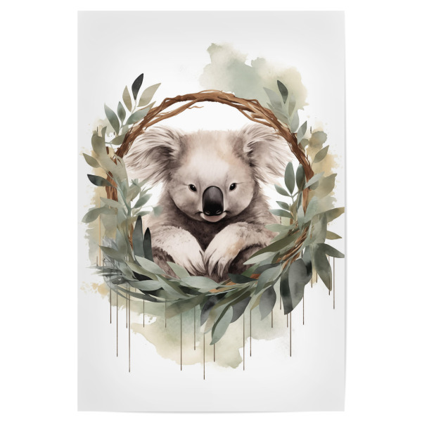Poster 30x20 cm "Koala Illustration" artboxONE - Natur,Floral,Tiere - Koala,Tier,Illustration,Kinder,Kinderzimmer,Pflanzen,Blätter