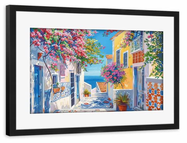 Poster mit Rahmen schwarz "Mediterraner Sommer" artboxONE - Floral,Architektur,Reise / Strand und Meer