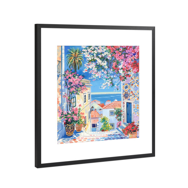 Poster mit Rahmen Schwarz (Metallic) "Mediterrane Sommerprise" artboxONE - Natur,Floral,Reise / Strand und Meer