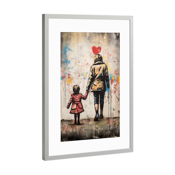 Poster mit Rahmen Silber "Mutterliebe x Banksy" artboxONE - Menschen,Liebe,Streetart - Mutter,Tochter,Liebe,Banksy,Love,Grafitti,Urban,Modern