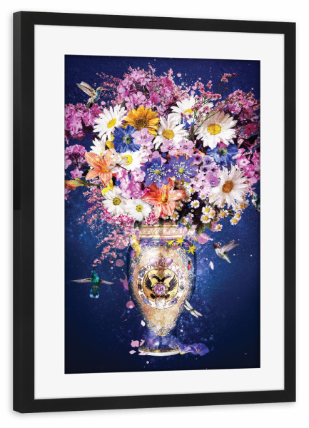Poster mit Rahmen schwarz "Blumenexplosion Blau" artboxONE - Floral