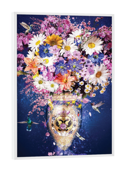 Poster mit weißem Rahmen "Blumenexplosion Blau" artboxONE - Floral