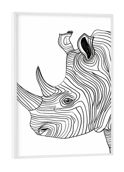 Poster mit weißem Rahmen "Linienkunst Nashorn" artboxONE - Tiere,Schwarzweiß