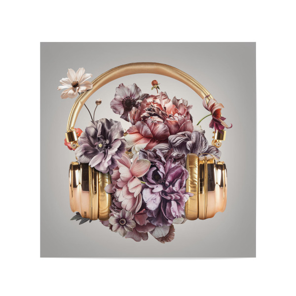 Poster 20x20 cm "Kopfhörer" artboxONE - Floral,Musik - Kopfhörer,Musik,Kopfhörer,Blumen,Blumenstrauß,Blumen,Golden kopfhörer,Gold