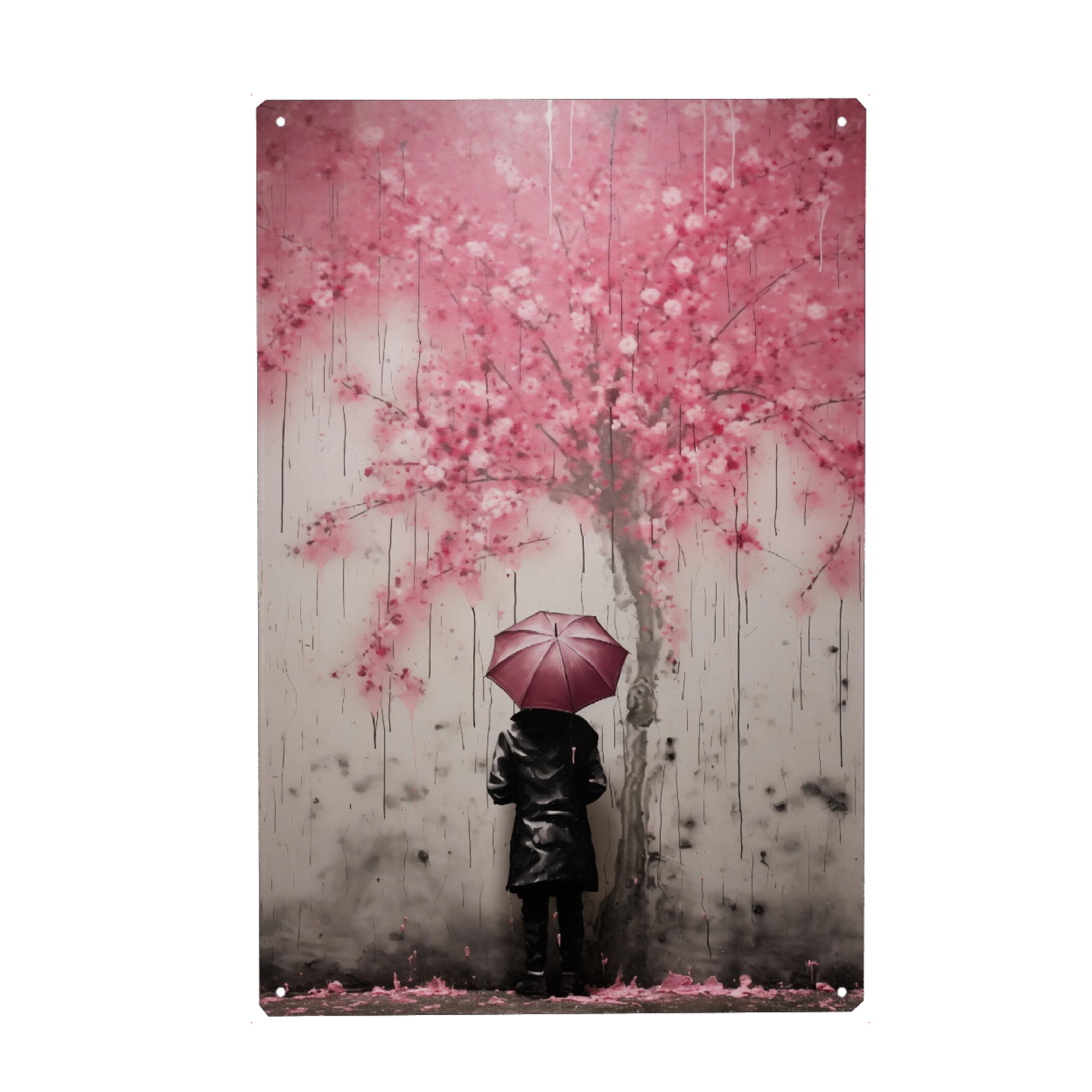 Metall Poster "Blütezeit Streetart" artboxONE - Floral,Menschen,Streetart - Kirschblüte,Straßenkunst,Modern,Urban,Grafitti,Regenschirm - Blechschild