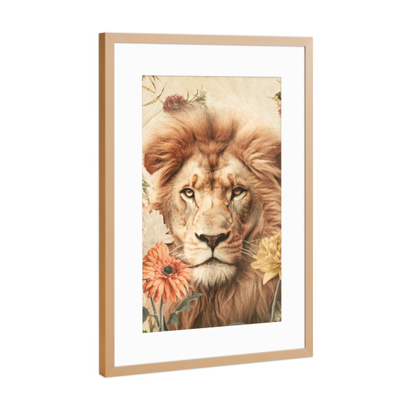 Poster mit Rahmen Kupfer "Lion Vintage" artboxONE - Floral,Tiere - Löwe,Blumen,Blumenlöwe,Vintage-löwe,Löwin,Tier