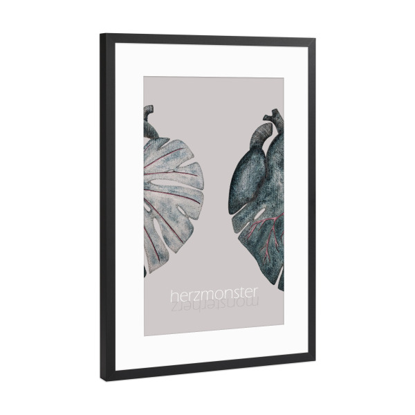 Poster mit Rahmen Schwarz (Metallic) "Herzmonster - Monsterherz" artboxONE - Natur,Floral,Abstrakt,Menschen