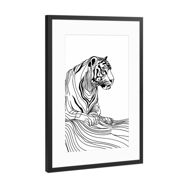 Poster mit Rahmen Schwarz (Metallic) "Linien-Kunst-Tiger" artboxONE - Tiere,Schwarzweiß