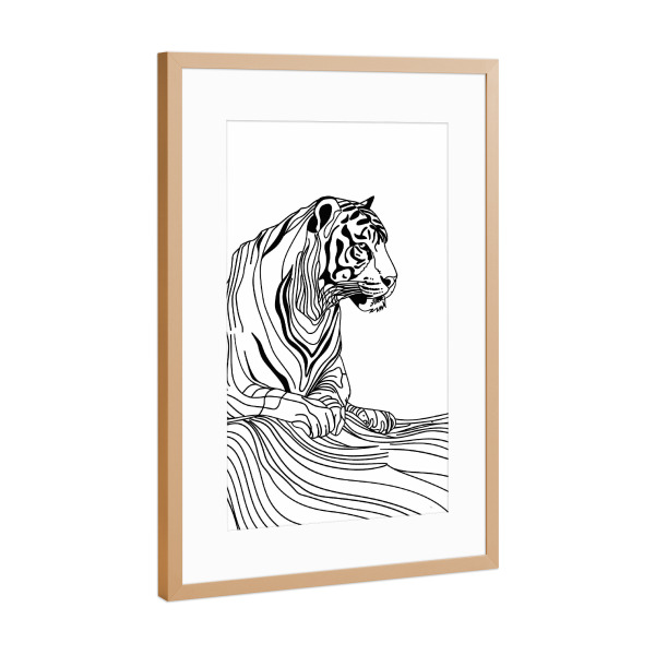 Poster mit Rahmen Kupfer "Linien-Kunst-Tiger" artboxONE - Tiere,Schwarzweiß