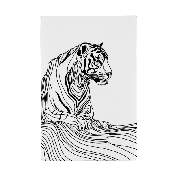 Holzbild "Linien-Kunst-Tiger" artboxONE - Tiere,Schwarzweiß - Tiger,Linien,Strichzeichnungen,Tier,Tiere,Grafik,Schwarz und weiß,Lineart