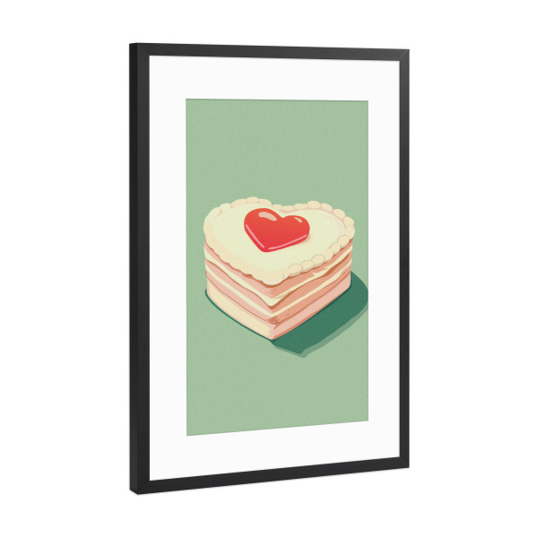 Poster mit Rahmen Schwarz (Metallic) "Vintage cake" artboxONE - Essen & Trinken,Liebe - Vintage heart-shaped cake,Cake,Heart,Vintage decor,Aesthetic
