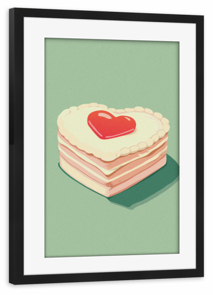 Poster mit Rahmen schwarz "Vintage cake" artboxONE - Essen & Trinken,Liebe - Vintage heart-shaped cake,Cake,Heart,Vintage decor,Aesthetic