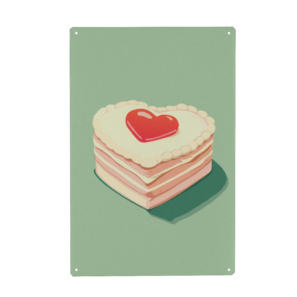 Metall Poster "Vintage cake" artboxONE - Essen & Trinken,Liebe - Vintage heart-shaped cake,Cake,Heart,Vintage decor,Aesthetic - Blechschild