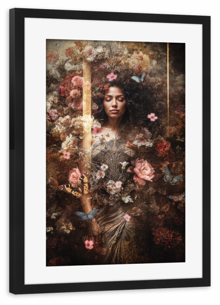 Poster mit Rahmen schwarz "Blumenpracht" artboxONE - Floral,Menschen - Blumenfrau,Blumen,Frau,Blumen,Frau mit blumen