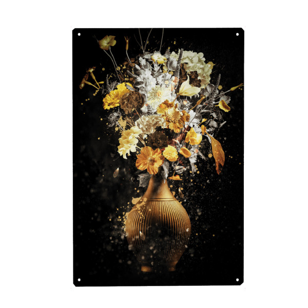 Metall Poster "Blumenexplosion Schwarz und Gold" artboxONE - Floral