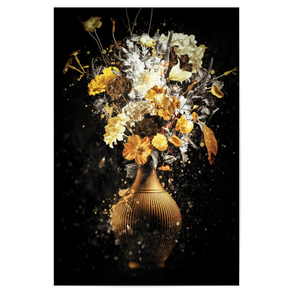 Poster 30x20 cm "Blumenexplosion Schwarz und Gold" artboxONE - Floral
