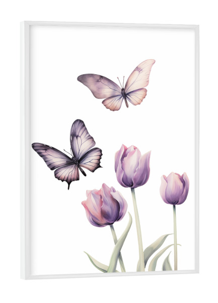 Poster mit weißem Rahmen "Schmetterlinge und Blumen - pink" artboxONE - Natur,Floral,Tiere - Schmetterlinge,Blumen,Bunt,Fliegen,Floral,Natur,Insekten