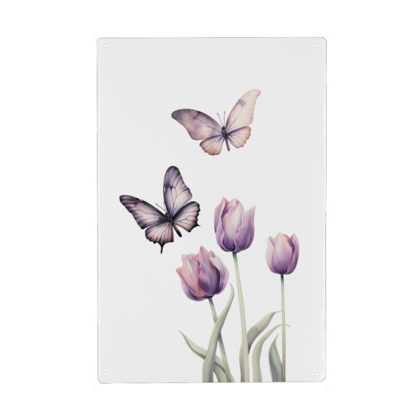 Holzbild "Schmetterlinge und Blumen - pink" artboxONE - Natur,Floral,Tiere - Schmetterlinge,Blumen,Bunt,Fliegen,Floral,Natur,Insekten,Ki