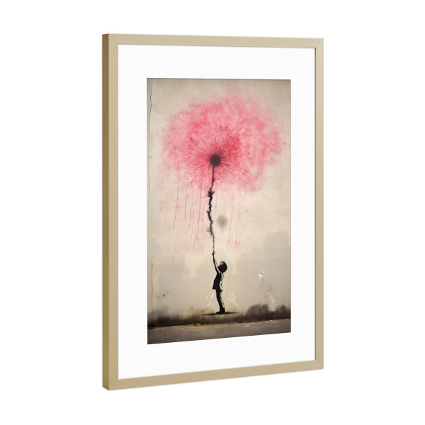 Poster mit Rahmen Gold "Junge und die Pusteblume" artboxONE - Floral,Streetart - Pusteblume,Junge,Urban,Modern,Grafitti