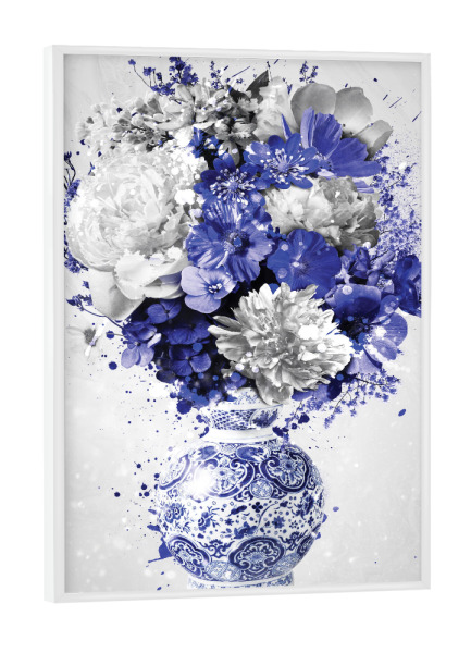 Poster mit weißem Rahmen "Blumenexplosion Delfts Blauw" artboxONE - Floral