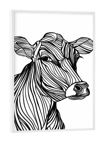 Poster mit weißem Rahmen "Linienkunst Kuh" artboxONE - Tiere,Schwarzweiß - Linien,Strichzeichnungen,Tier,Tiere,Grafik,Schwarz und weiß,Kuh,Lineart