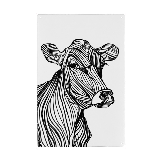 Holzbild "Linienkunst Kuh" artboxONE - Tiere,Schwarzweiß - Linien,Strichzeichnungen,Tier,Tiere,Grafik,Schwarz und weiß,Kuh,Lineart