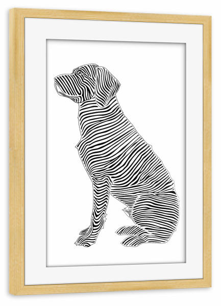 Poster mit Rahmen kiefer "Linienkunst Hund" artboxONE - Tiere,Schwarzweiß - Linien,Strichzeichnungen,Tier,Tiere,Grafik,Schwarz und weiß,Hund,Lineart