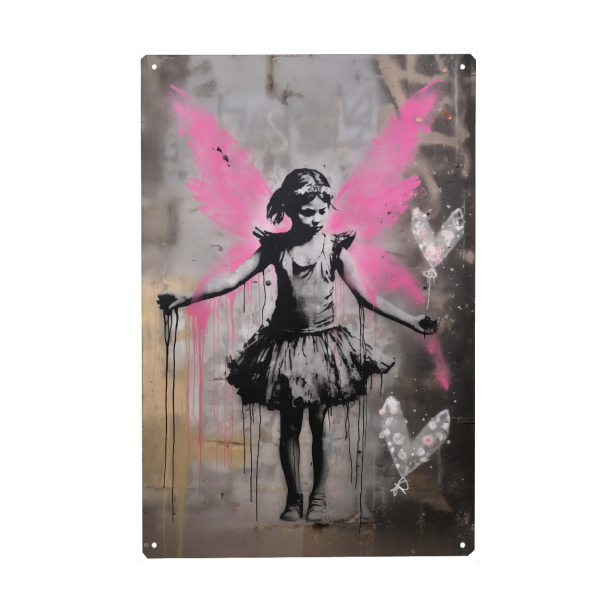 Metall Poster "Kleine Fee x Streetstyle" artboxONE - Für Kinder,Liebe,Streetart - Fee,Grafitti,Urban,Modern,Streetart,Flügel,Mädchen,Pink