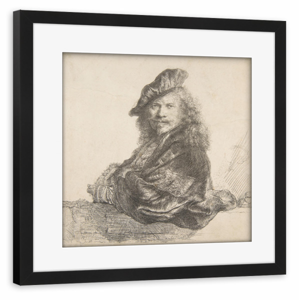 Poster mit Rahmen schwarz "Rembrandt mit Baskenmütze" artboxONE - Menschen,Männer