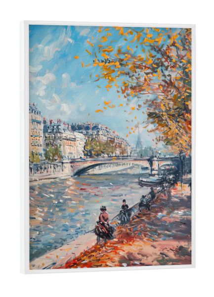 Poster mit weißem Rahmen "Herbst an der Seine" artboxONE - Architektur,Städte / Paris,Reise / Länder - See,Boot,Berge,Seine,Paris