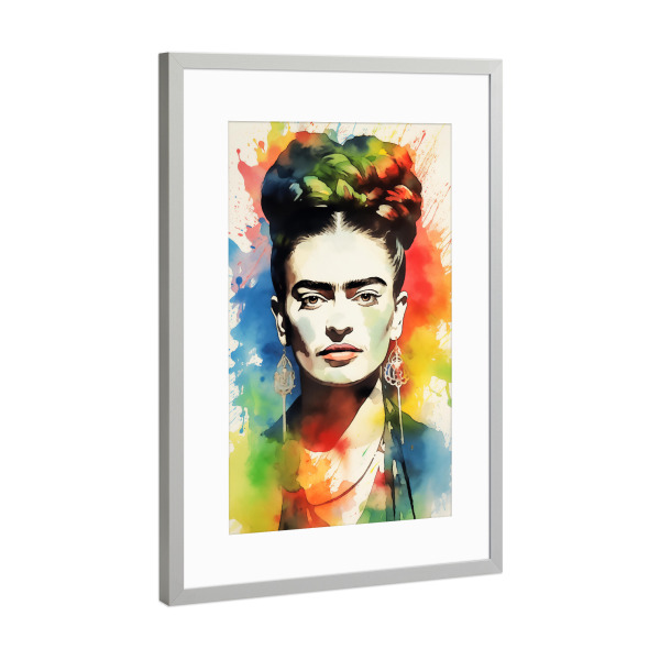 Poster mit Rahmen Silber "Frida Aquarell Style" artboxONE - Floral,Abstrakt,Menschen