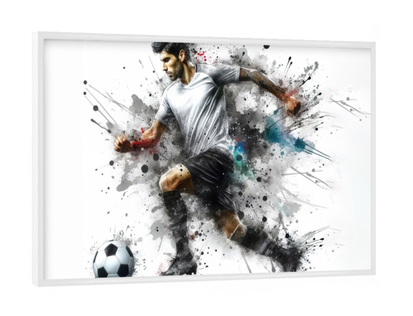 Poster mit weißem Rahmen "Fußballer-Aquarellzeichnung F" artboxONE - Sport,Sport / Fußball