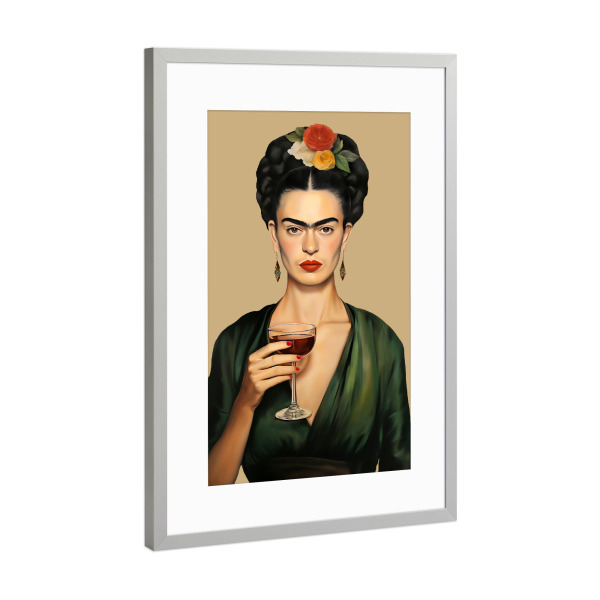 Poster mit Rahmen Silber "Frida kahlo Rotwein Liebe" artboxONE - Floral,Menschen,Essen & Trinken / Alkohol