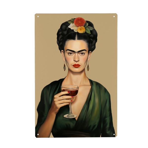Holzbild "Frida kahlo Rotwein Liebe" artboxONE - Floral,Menschen,Essen & Trinken / Alkohol