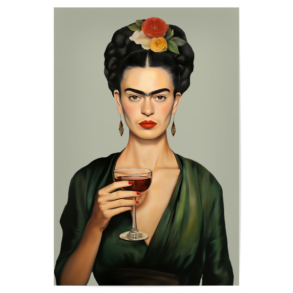 Poster 30x20 cm "Frida mit Roteinglas" artboxONE - Floral,Menschen,Essen & Trinken / Alkohol