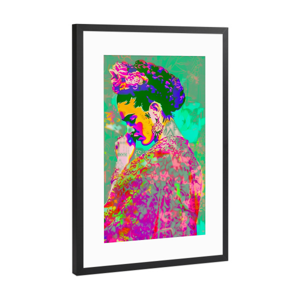 Poster mit Rahmen Schwarz (Metallic) "Frida Neon-popart" artboxONE - Floral,Abstrakt,Menschen