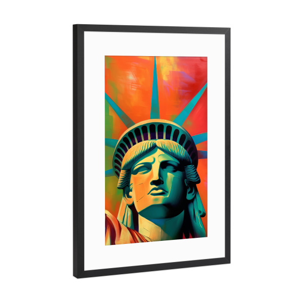 Poster mit Rahmen Schwarz (Metallic) "Miss Liberty popart" artboxONE - Städte / New York,Abstrakt,Reise / Länder