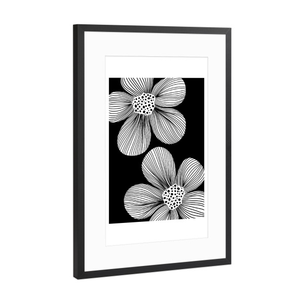 Poster mit Rahmen Schwarz (Metallic) "Line Art Blossom" artboxONE - Natur,Floral,Abstrakt,Schwarzweiß