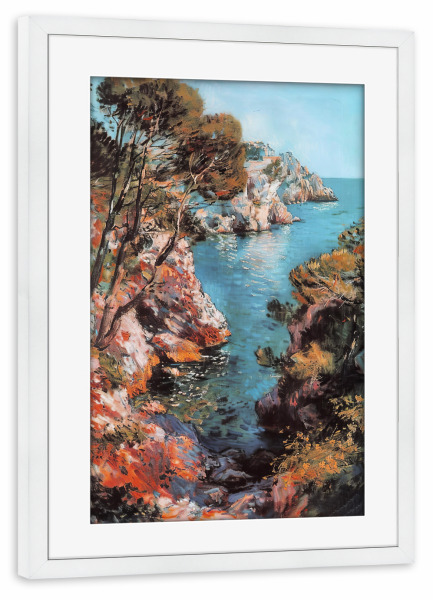 Poster mit Rahmen weiß "Küstengelassenheit" artboxONE - Natur,Reise - Küste,Felsige küste,Baum,Meer,Natur,Landschaft