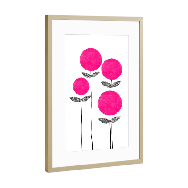 Poster mit Rahmen Gold "Pink Wildflowers" artboxONE - Natur,Floral,Geometrie