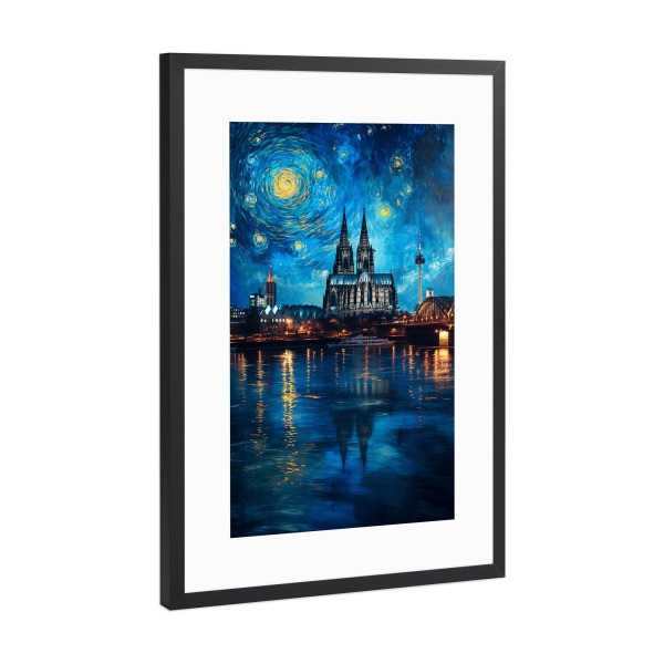 Poster mit Rahmen Schwarz (Metallic) "Köln im Stil von Van Gogh" artboxONE - Städte,Städte / Köln,Reise