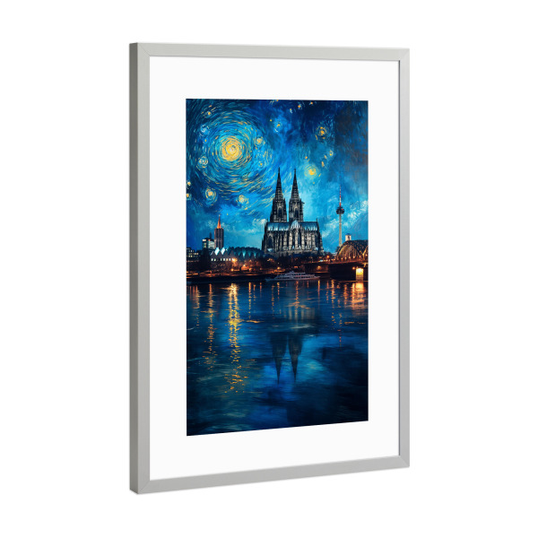 Poster mit Rahmen Silber "Köln im Stil von Van Gogh" artboxONE - Städte,Städte / Köln,Reise