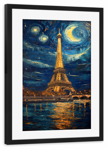 Poster mit Rahmen schwarz "Paris im Van Gogh Stil" artboxONE - Städte,Reise,Architektur,Städte / Paris