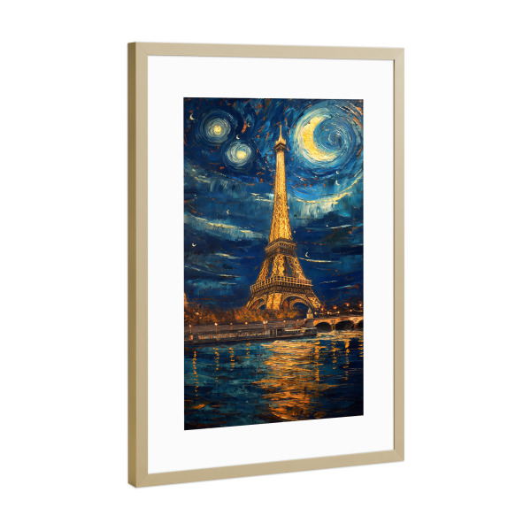 Poster mit Rahmen Gold "Paris im Van Gogh Stil" artboxONE - Städte,Reise,Architektur,Städte / Paris