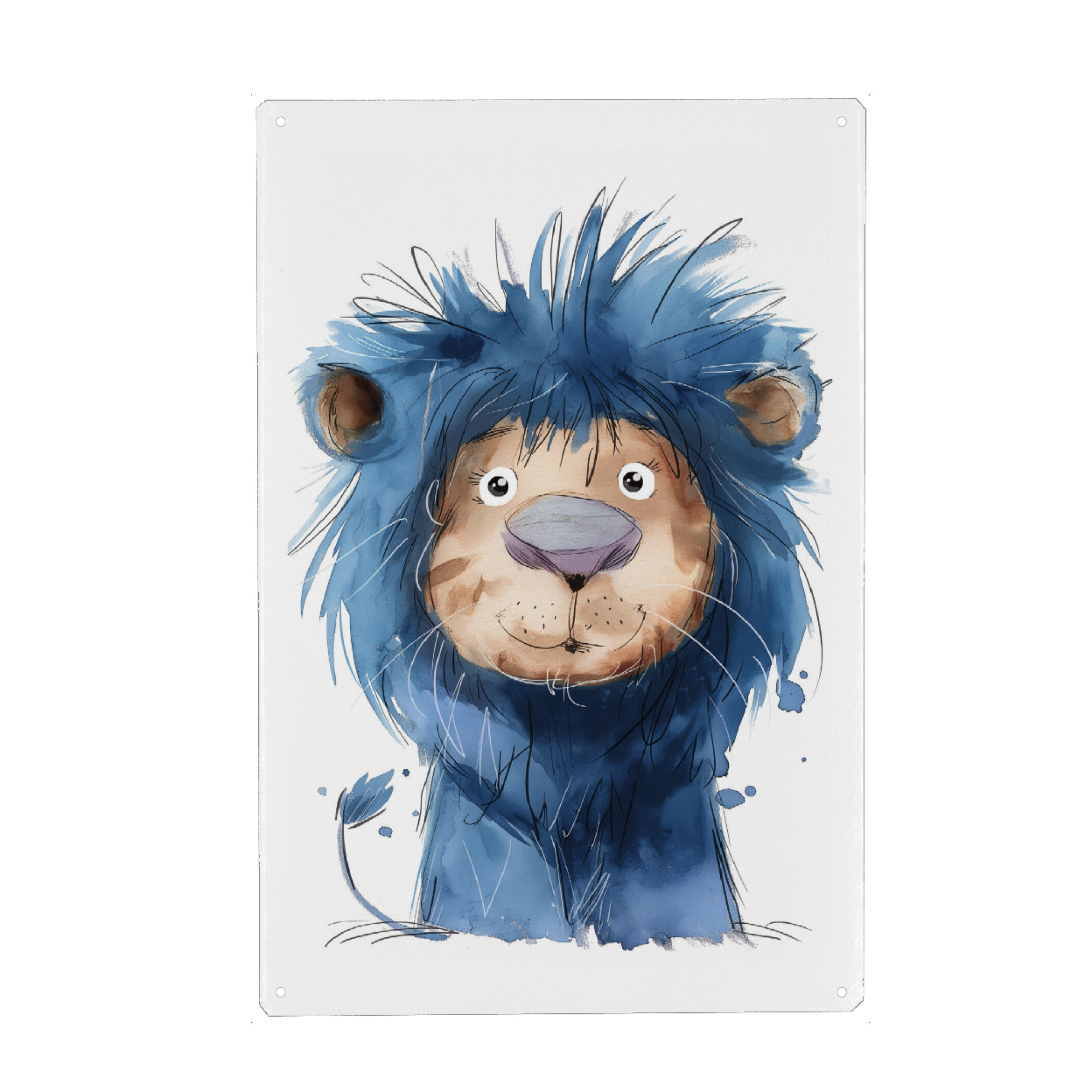 Metall Poster "Blauer Löwe" artboxONE - Für Kinder,Tiere,Lustig - Löwe,Blau,Süß,Kinder,Kinderzimmer,Kinderillustration,Tier,König,Lustig,Ki