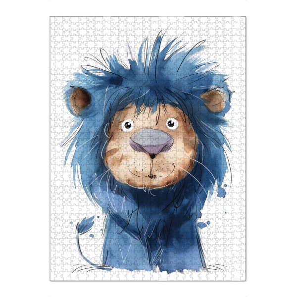 Puzzle Ravensburger "Blauer Löwe" artboxONE - Für Kinder,Tiere,Lustig - Löwe,Blau,Süß,Kinder,Kinderzimmer,Kinderillustration,Tier,König,Lustig