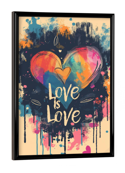 Poster mit schwarzem Rahmen "Love is Love Streetart" artboxONE - Typografie,Liebe - Liebe,Typo,Typografie,Bunt,Herz,Streetart,Pride,Lgbtq