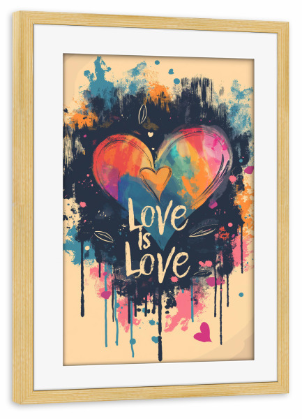 Poster mit Rahmen kiefer "Love is Love Streetart" artboxONE - Typografie,Liebe - Liebe,Typo,Typografie,Bunt,Herz,Streetart,Pride,Lgbtq,Ki